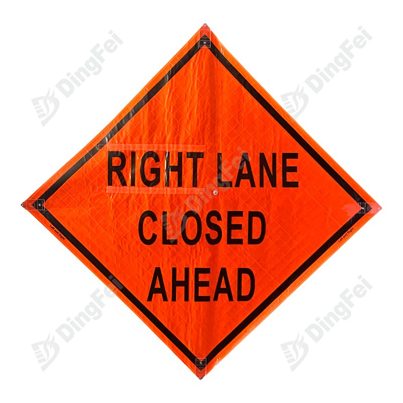 Left Lane Closed Ahead Message Standard Reflective Vinyl Roll Up Traffic Signs - 